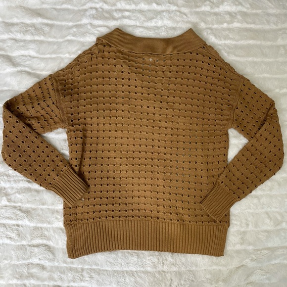 Joie Brown Eyelet Knit Collared Sweater Sz S - Picture 8 of 8